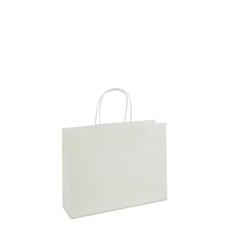 Paper Carrier Bags White 32+10x25cm Twisted Handles + Cardboard Base