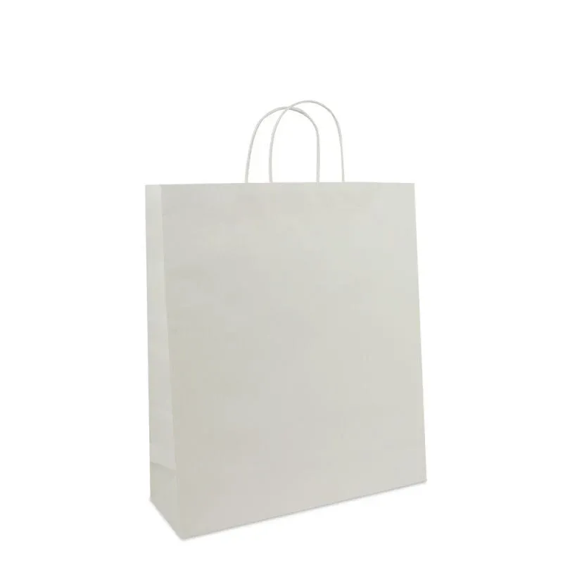 Paper Carrier Bags White 35+12x40cm Twisted Handles + Cardboard Base