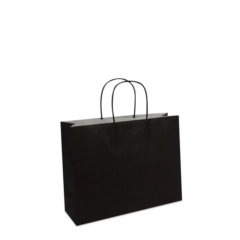 Papiertragetaschen mit gedrehte Griffe und Bodenkarton 32+10x25 cm Schwarz (250 Stück) [FP-002032]