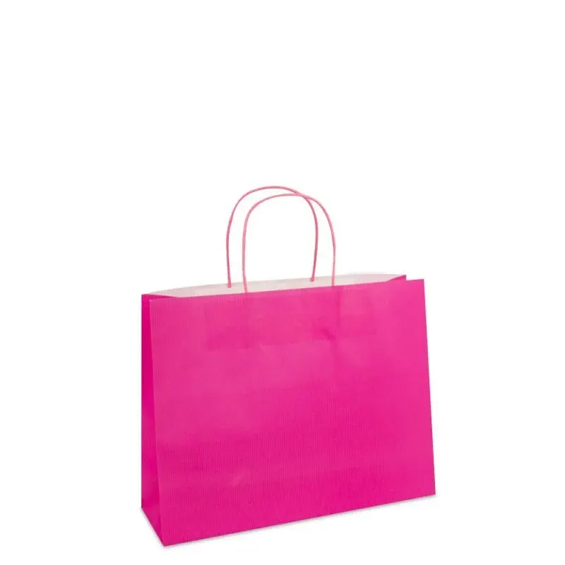 Paper Carrier Bags Pink 32+10x25cm Twisted Handles + Cardboard Base