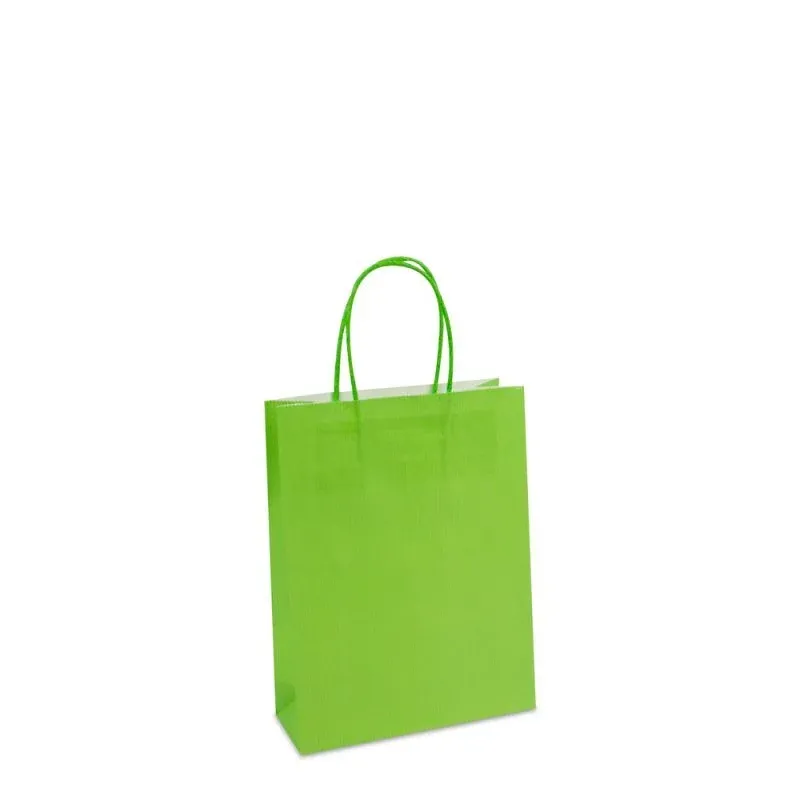 Paper Carrier Bags Green 18+7x24cm Twisted Handles + Cardboard Base
