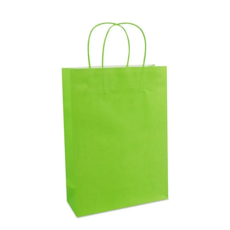 Paper Carrier Bags Green 25+10x35cm Twisted Handles + Cardboard Base
