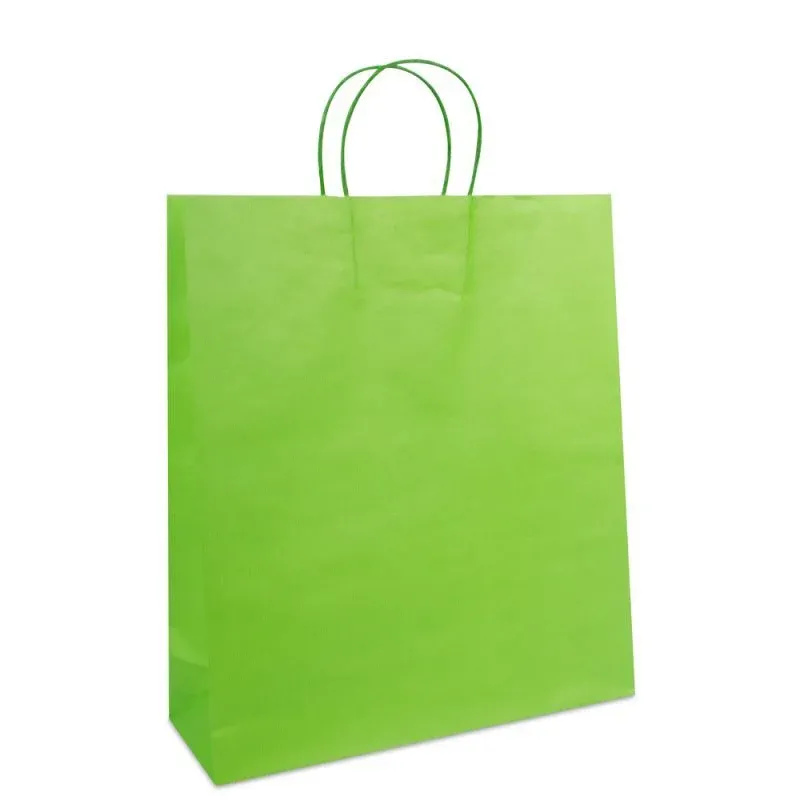 Paper Carrier Bags Green 35+12x40cm Twisted Handles + Cardboard Base