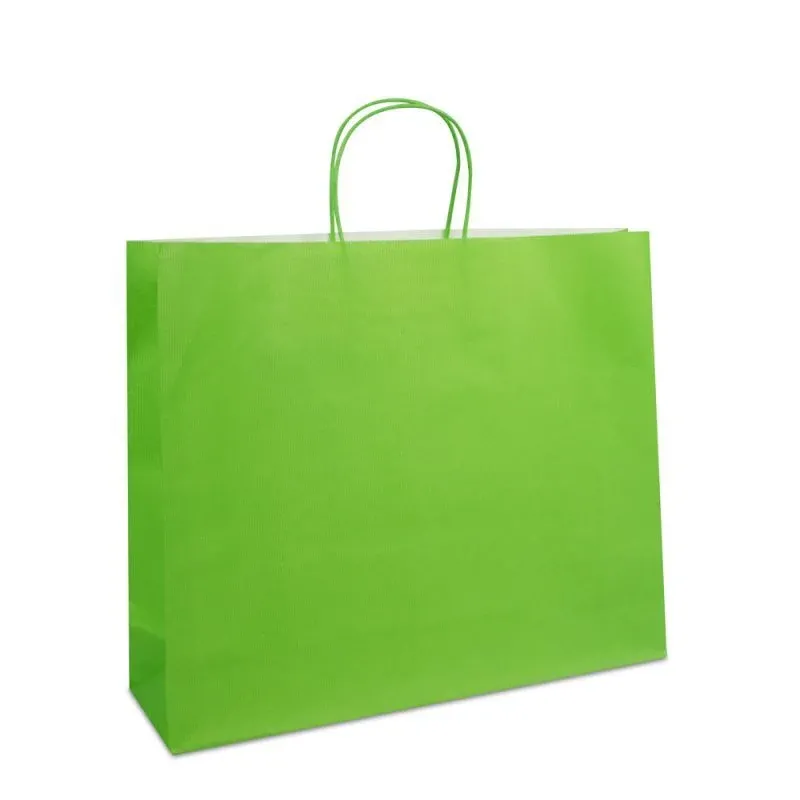 Paper Carrier Bags Green 42+12x35cm Twisted Handles + Cardboard Base