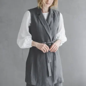 Long Linen Vest with Belt – Heavyweight Linen Epic Linen