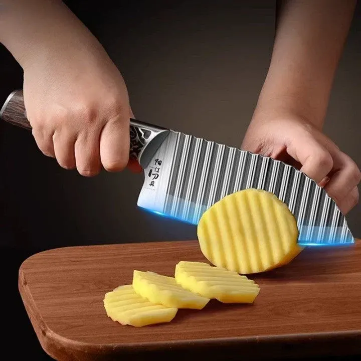 Wooden Handle Ribbed Design Kitchen Knife - Image 0
