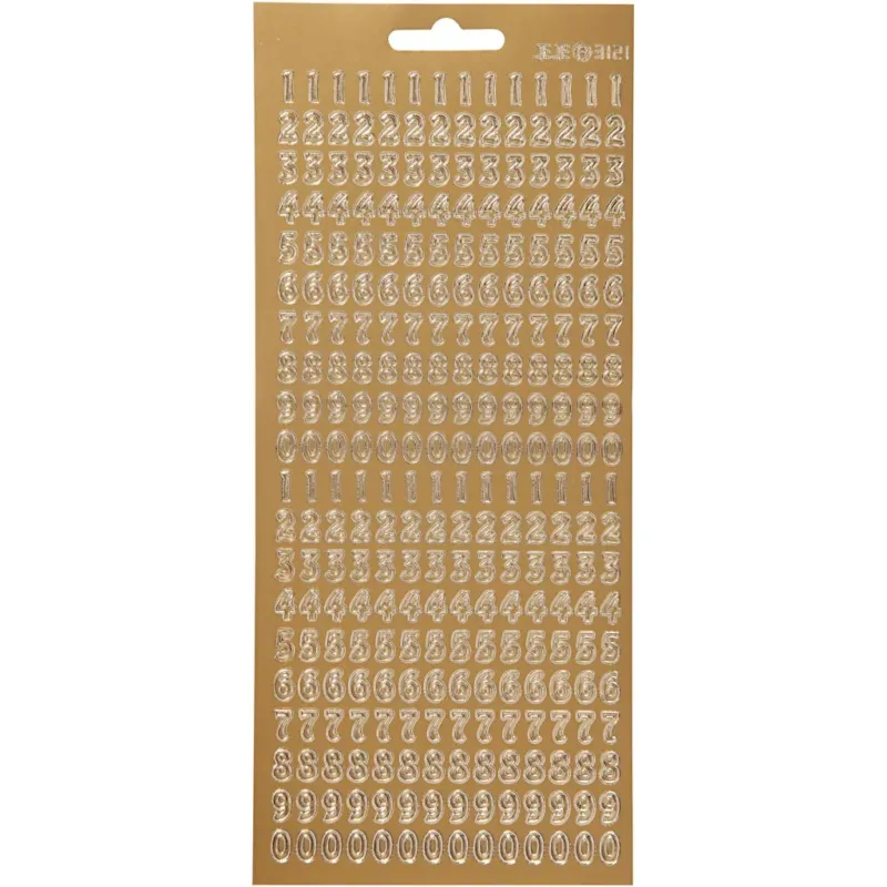 Stickers, numbers, sheet 10x23 cm, gold, 1 sheet