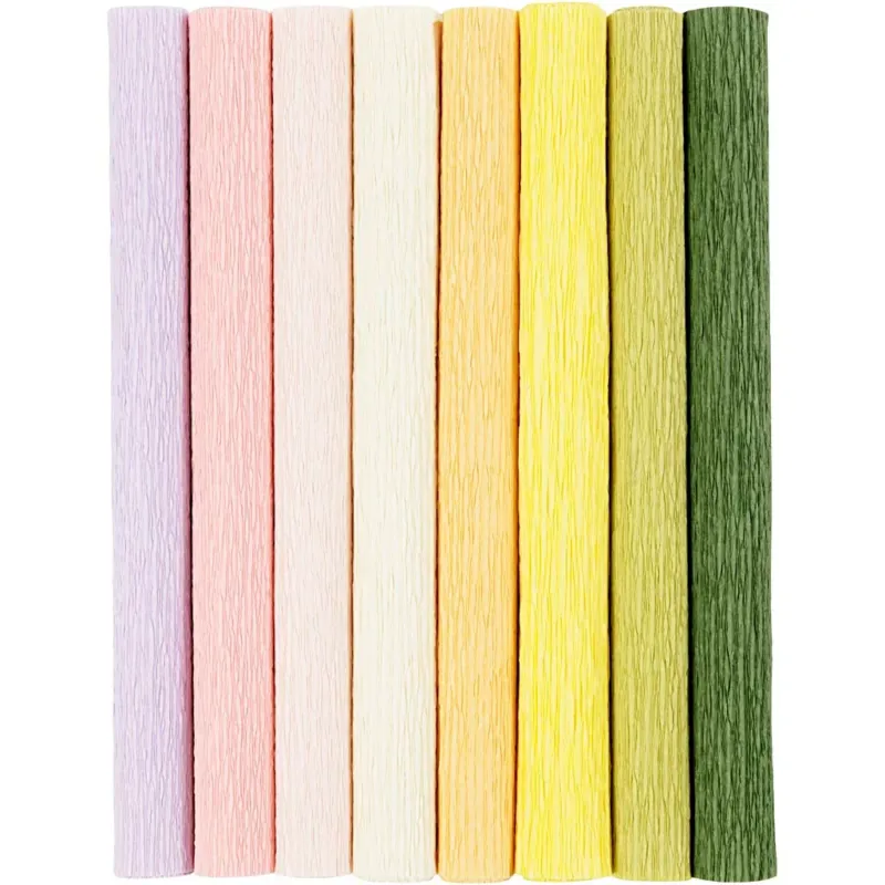 Crepe Paper, sheet 25x60 cm, Crêpe ratio: 180%, 105 g, pastel colours, 8 sheet