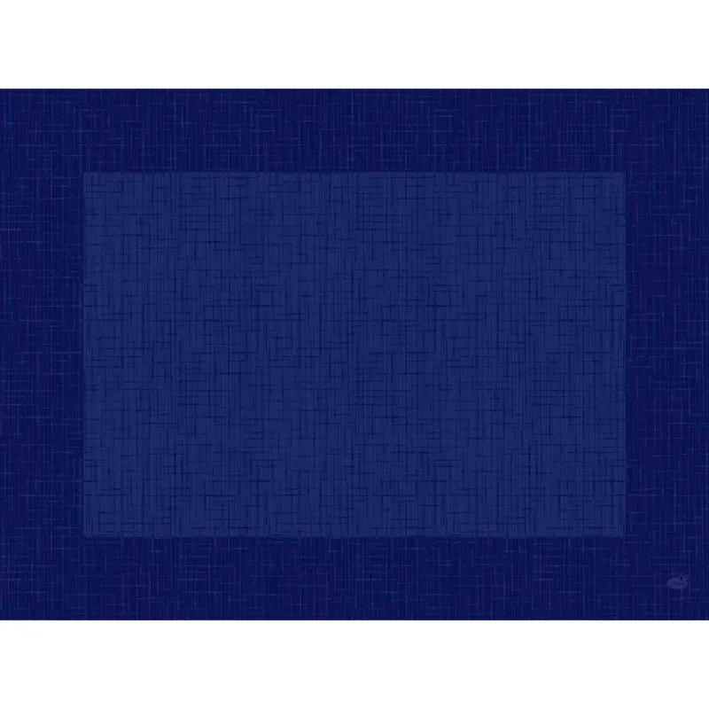 Ein rechteckiges Bild, inspiriert von den Bio-Dunicel-Sets 30x40 Linnea dunkelblau der Duni GmbH. Es zeigt sich mit sich kreuzenden blauen Linien, mit einem dunkelblauen Rand und einer helleren Mitte, die das gerahmte Aussehen und das nachhaltige Material der Tischsets widerspiegelt. Packung: 100 Stück.
