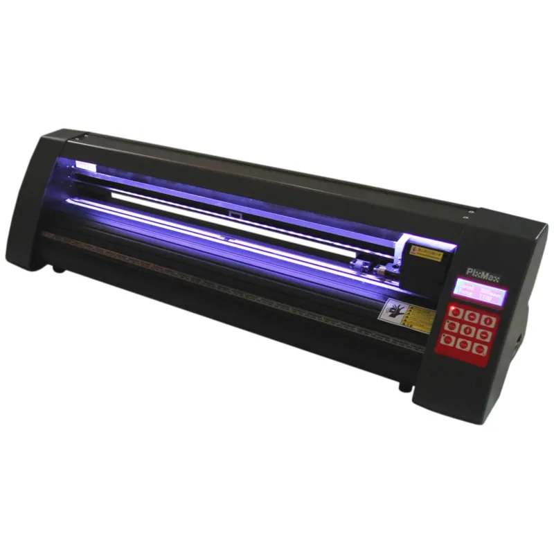 Schwarzer 720mm LED Schneideplotter mit digitalem Bedienfeld, beleuchtetem Schneidebereich und präziser Schnitttechnik für kreative Projekte