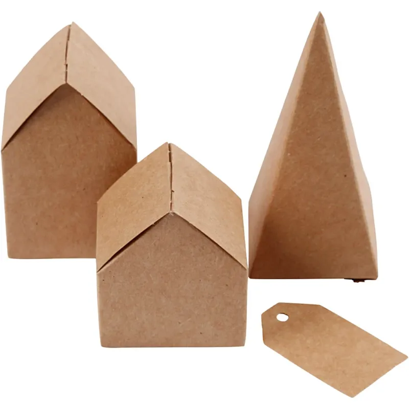Die cut houses and trees, H: 5,7-10 Cm cm