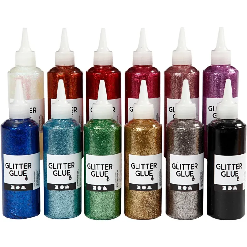 Glitter Glue, assorted colours, 12x118 ml