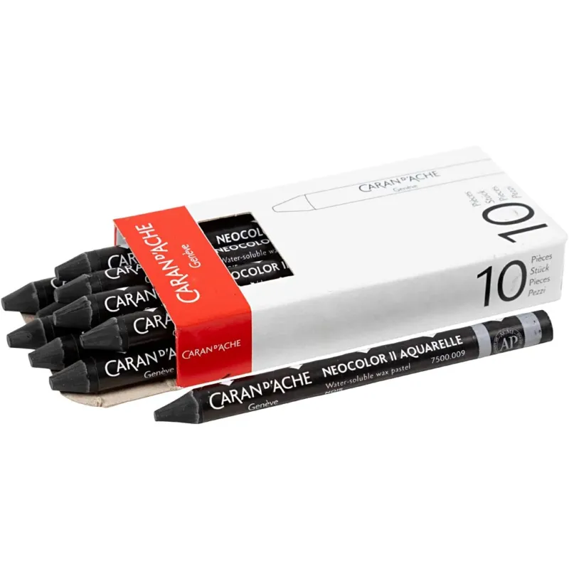 CARAN D’ACHE Neocolor II, L: 10 cm, thickness 8,5 mm, black (009), 10 pc