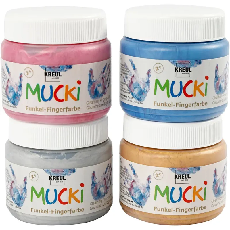 Mucki Finger Paint, metallic blue, metallic gold, metallic rose, metallic silver, 4x150 ml