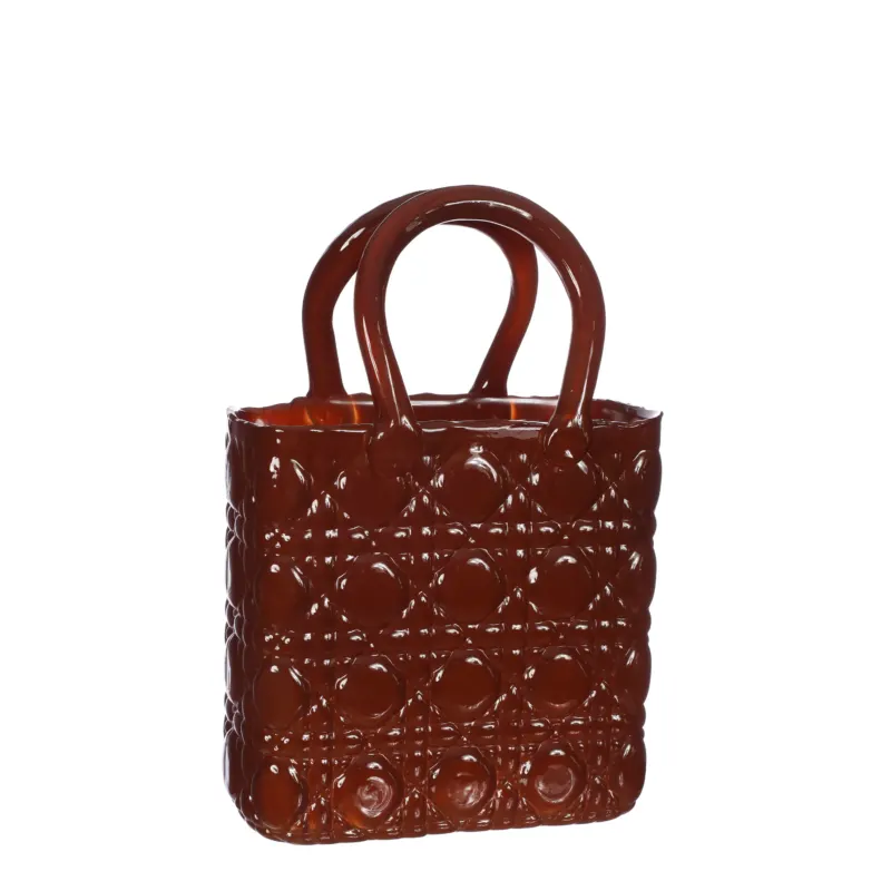 Handbag vase Elysee glass handle L.14 x W.9,5 x H.22 cm mahogany (1 pc)