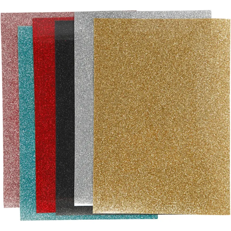 Iron On Foil, sheet 148x210 mm, glitter, assorted colours, 6 sheet