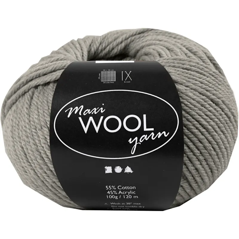 Wool Yarn, L: 125 M, grey mixture, 100 g/ 1 ball