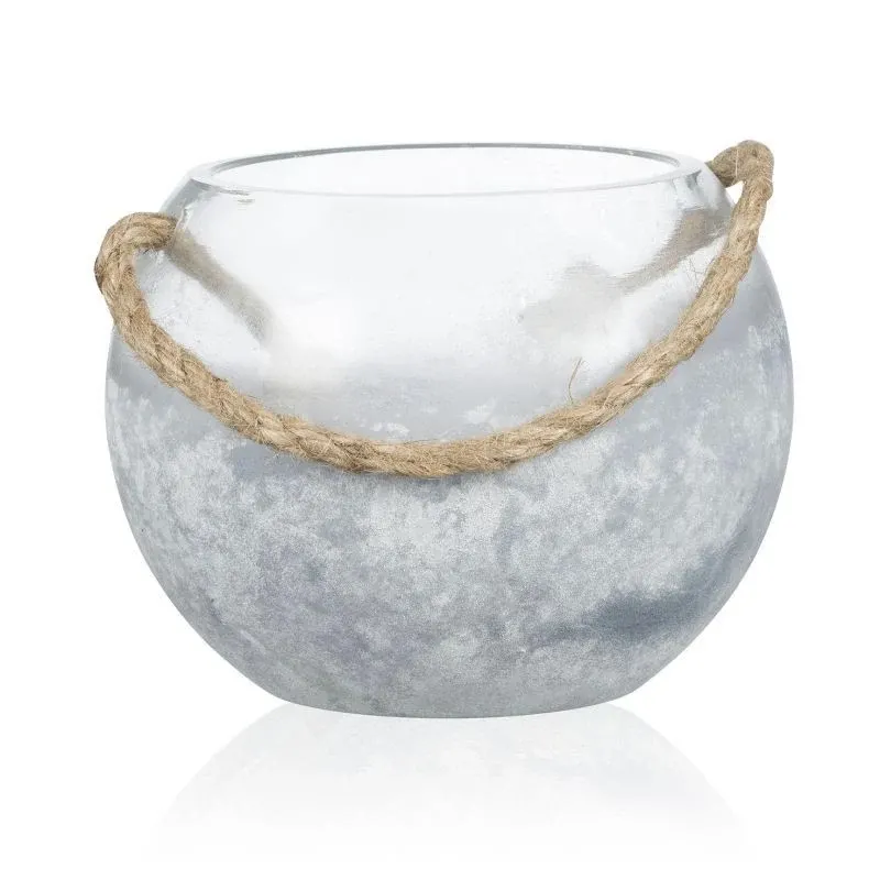 Windlicht zum hängen Rustic 15 cm Schale Glasgefäß klar weiß mattiert