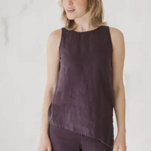 Ärmelloses Leinen-Tanktop mit asymmetrischem Saum