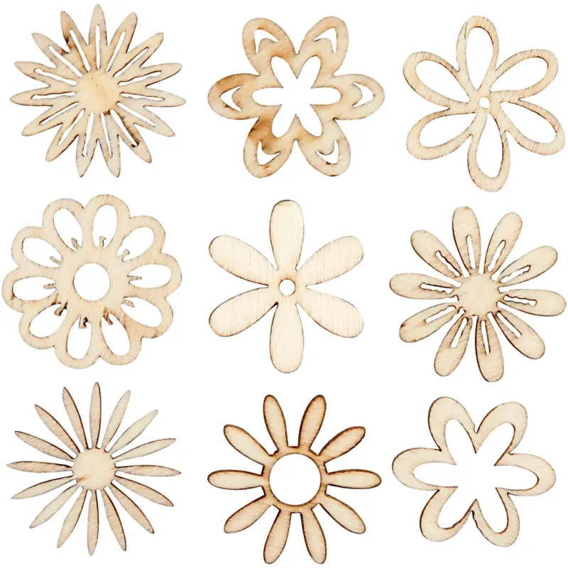Wooden decorations, flowers, size 28 mm, 45 pc