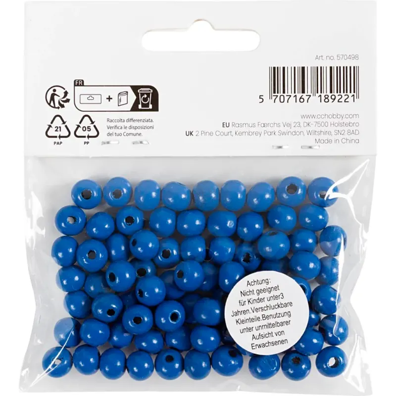 Wooden Beads, dia. 8 mm, hole size 2 mm, ca. 80 pc, blue, 15 g