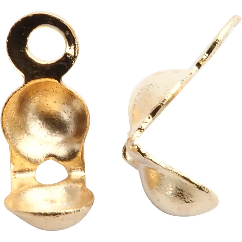 Bead tips with eyes, L: 8 mm, dia. 3 mm, gold-plated, 20pc