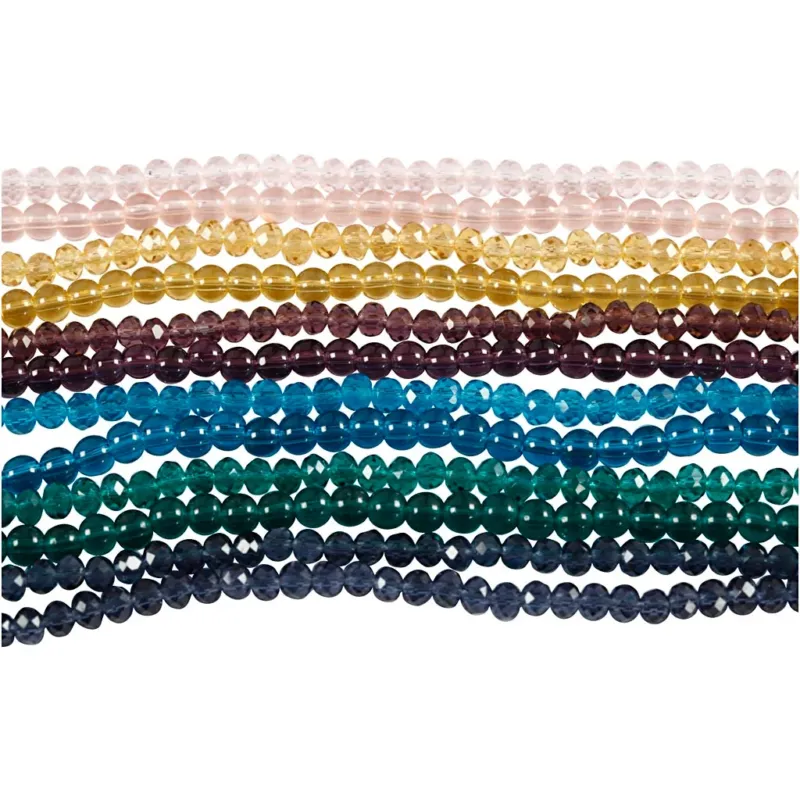 Glass and Faceted Beads, dia. 4 mm, hole size 1 mm, 12x45pc
