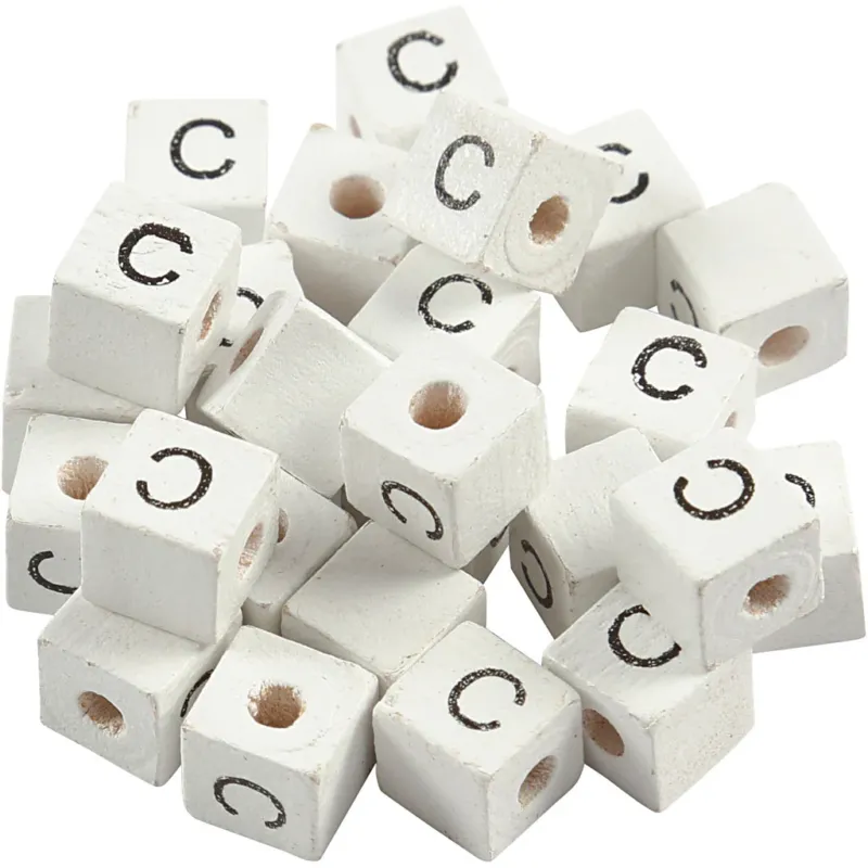 Letter Bead, C, size 8x8 mm, hole size 3 mm, white, 25 pc