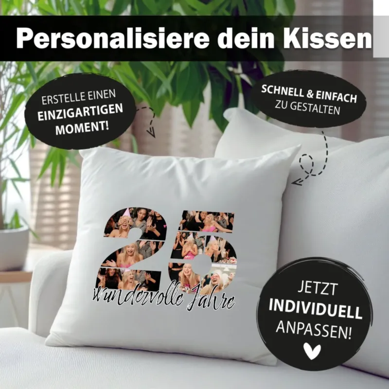 Personalisiertes Foto-Kissen zum 25. Geburtstag - Fotogeschenk