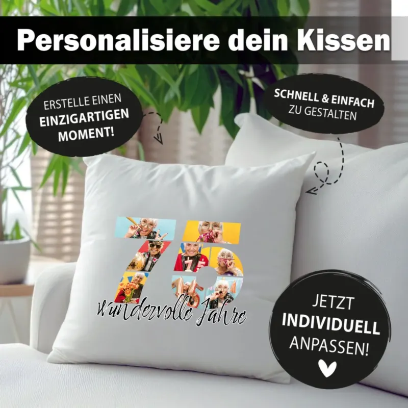 Bild: Personalisiertes Foto-Kissen zum 75. Geburtstag - Fotogeschenk.
