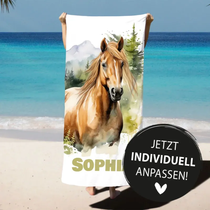 Bild: Individualsiertes Handtuch & Duschtusch mit Namen und Pferd.