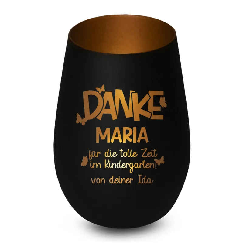 Bild: Personalisiertes Windlicht - Danke "Name" für die tolle Zeit im Kindergarten - Kita Abschiesgeschenk mit Wunschtext.