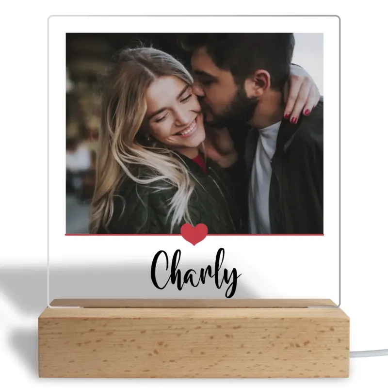 Personalisiertes Acryl Glasbild - Fotogeschenk mit Herz, Foto und Namen oder Wunschtext