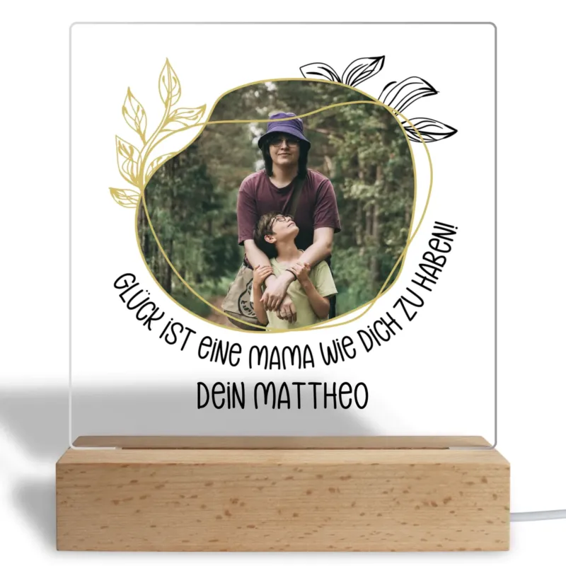 Bild: Personalisiertes Acryl Glasbild - Glück ist eine Mama wie Dich zu haben! - Fotogeschenk.