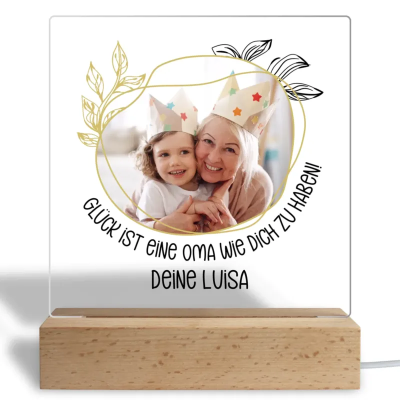 Bild: Personalisiertes Acryl Glasbild - Glück ist eine Oma wie Dich zu haben! - Fotogeschenk für Großmutter mit Foto.