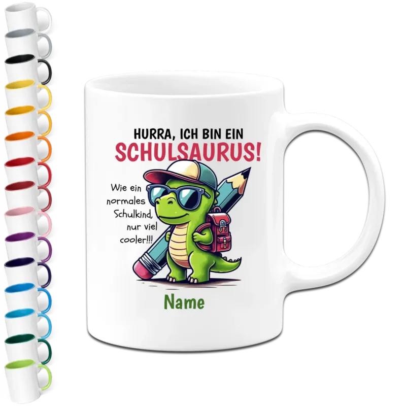 Personalisierte Tasse - Schulkind Name - Schulsaurus - Geschenk zur Einschulung