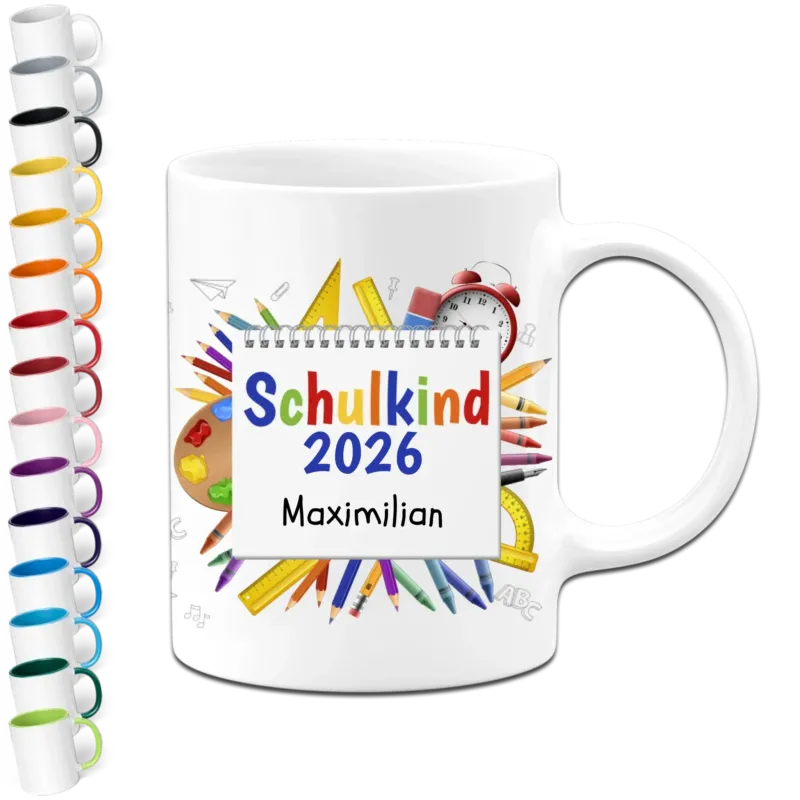 Personalisierte Tasse - Schulkind Name & Datum - Schulzeug - Geschenk zur Einschulung