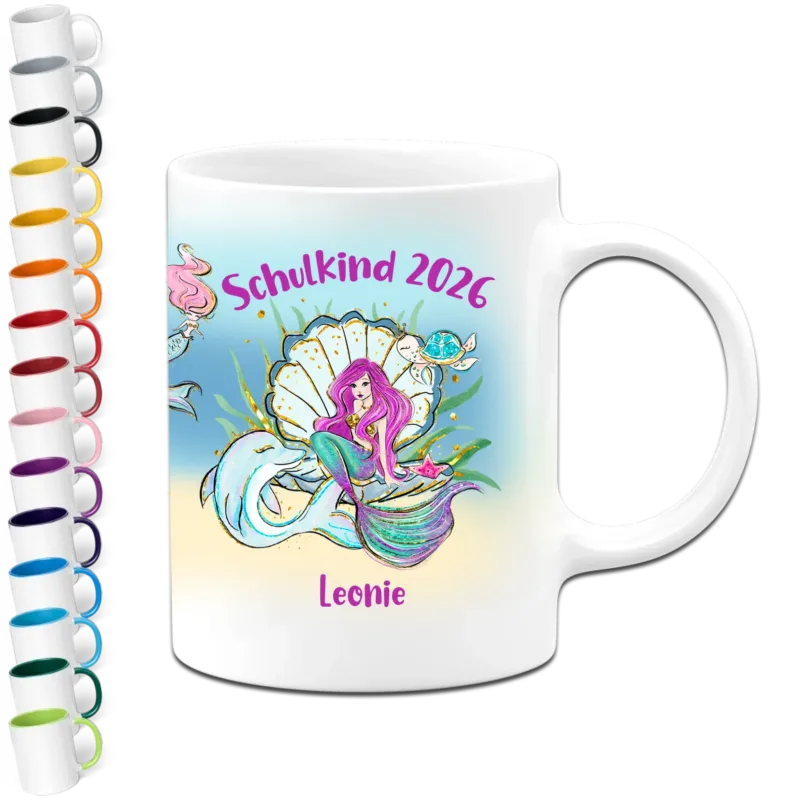 Personalisierte Tasse - Schulkind Name Schulkind 2026 mit Meerjungfrau - Geschenk zur Einschulung Mädchen