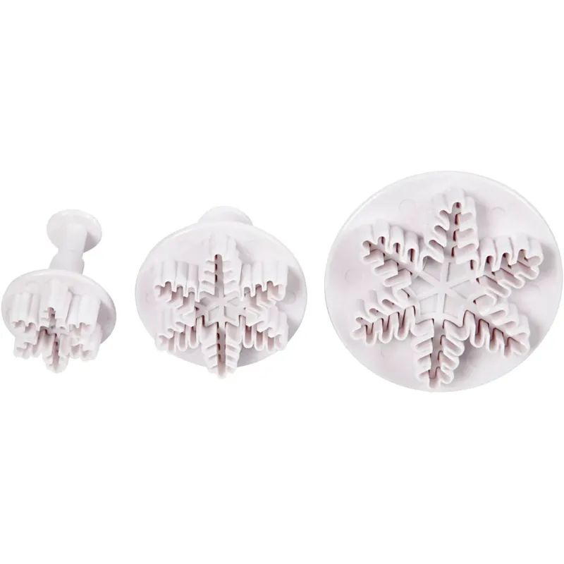 Embossing Cookie Cutters, snowflake, dia. 3,2+4,8+6,5 cm, white