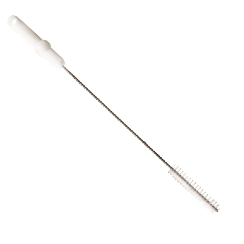 Die Haug Bürsten KG Rohrbürste mit V2A Edelstahldraht, PP/PBT Hart 500 x ø20 mm in weiß ist ideal für die professionelle Rohrreinigung. Sie verfügt über einen langen Edelstahlstiel mit weißen Borsten, die auf einem unifarbenen Hintergrund abgebildet sind.
