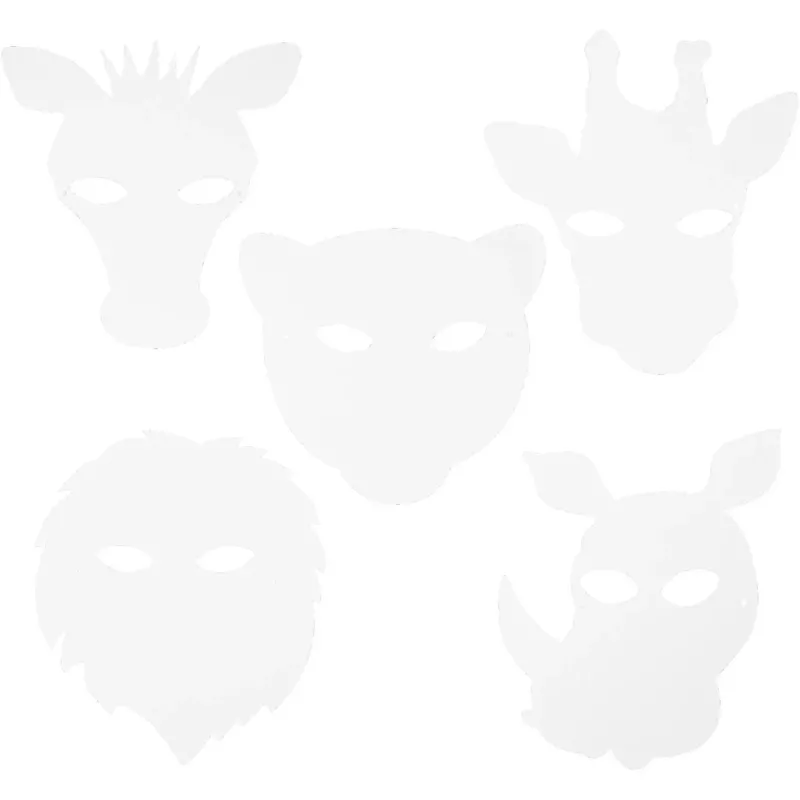 Jungle Animal Masks, H: 22,5-25 cm, W: 20,5-22,5 cm, 230 g, white, 16 pc
