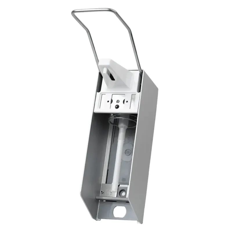 Wir präsentieren den AMPri Wandspender der AMPri Handelsgesellschaft mbH, konzipiert für 500 ml Desinfektionsmittel und Seife. Dieser wandmontierte Spender hat ein elegantes silbernes Äußeres und eine hygienische Abgabe, komplett mit einem langen Hebel für mühelose Bedienung. Im Inneren befindet sich eine Druckpumpenflasche.