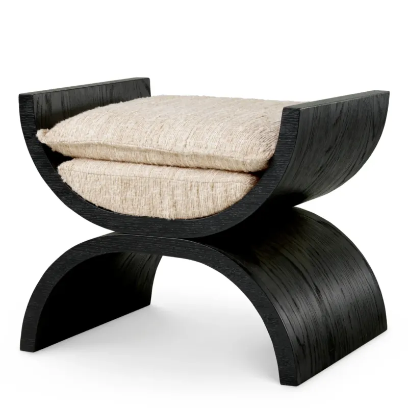 Wooden X-Shaped Boucle Stool Claybourne | Eichholtz Miami