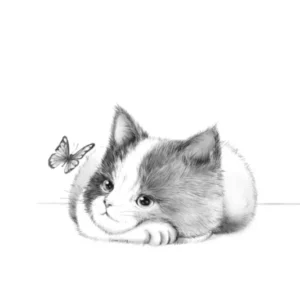 Babyzimmer Wandgestaltung-Niedliches Katzenbaby mit Schmetterling