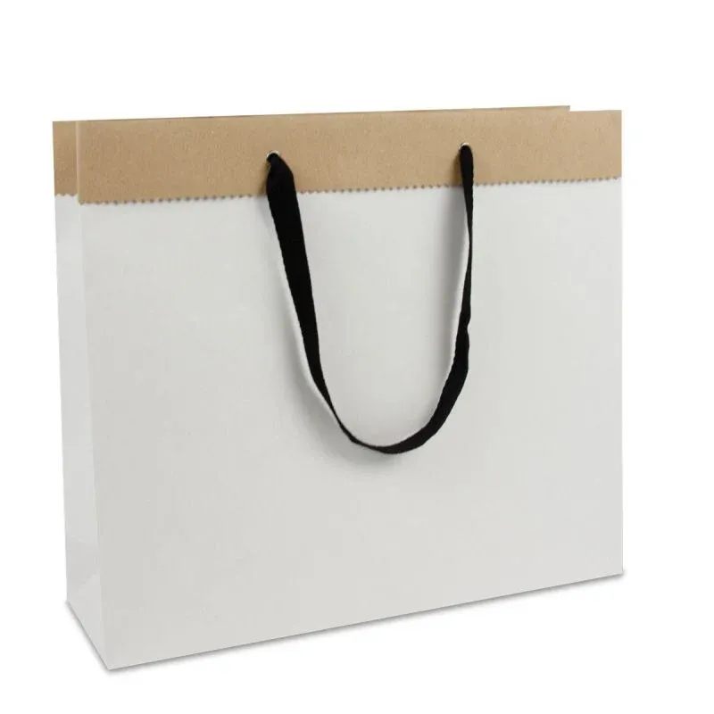 Luxuriöse Papiertaschen aus recyceltem Duplexpapier 40+12x35 cm Weiß (100 Stück) [FP-DPK087]