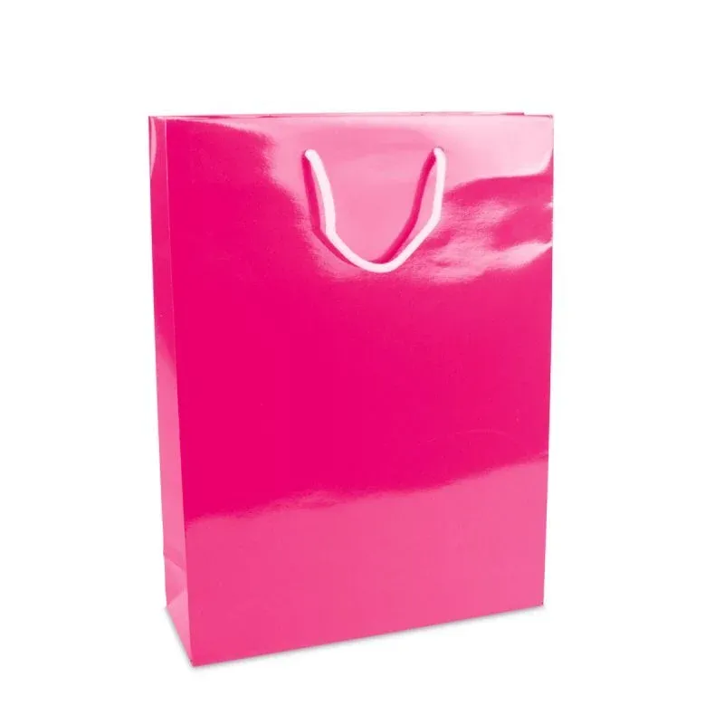 Luxuriöse Papiertaschen Glänzend 30+10x40 cm Rosa (100 Stück) [FP-DPK134]