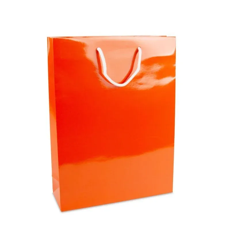 Luxuriöse Papiertaschen Glänzend 30+10x40 cm Orange (100 Stück) [FP-DPK137]