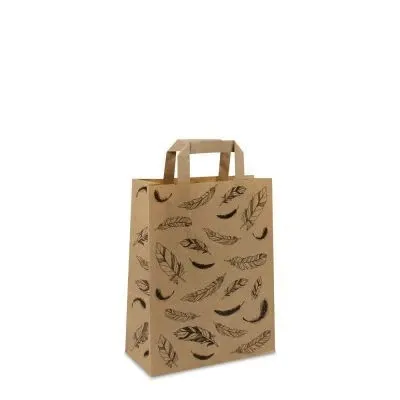Kraftpapiertaschen FSC® - Federn 22+10x28 cm Braun (250 Stück) [FP-DPL050]