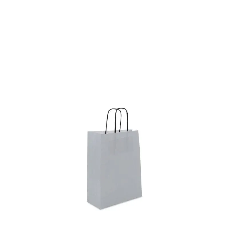 Papiertragetaschen mit gedrehte Griffe - Einfarbig 18+8x24 cm Silber (250 Stück) [FP-DPT072]
