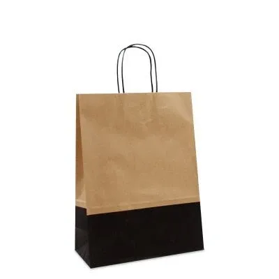 Papiertragetaschen mit gedrehte Griffe - Braun/schwarz zweifarbig 26+12x35 cm Braun (250 Stück) [FP-DPT105]